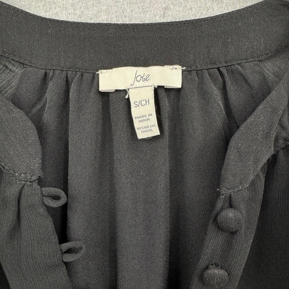Joie Black Sheer Chiffon Long Balloon Sleeve Detailed Button Mini Party Dress - Picture 12 of 14